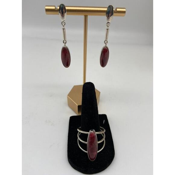 Jay King DTR Mine Finds Ring‎ Sz 12 & Matching Earrings Long Oval Red Coral 925 - Picture 8 of 16